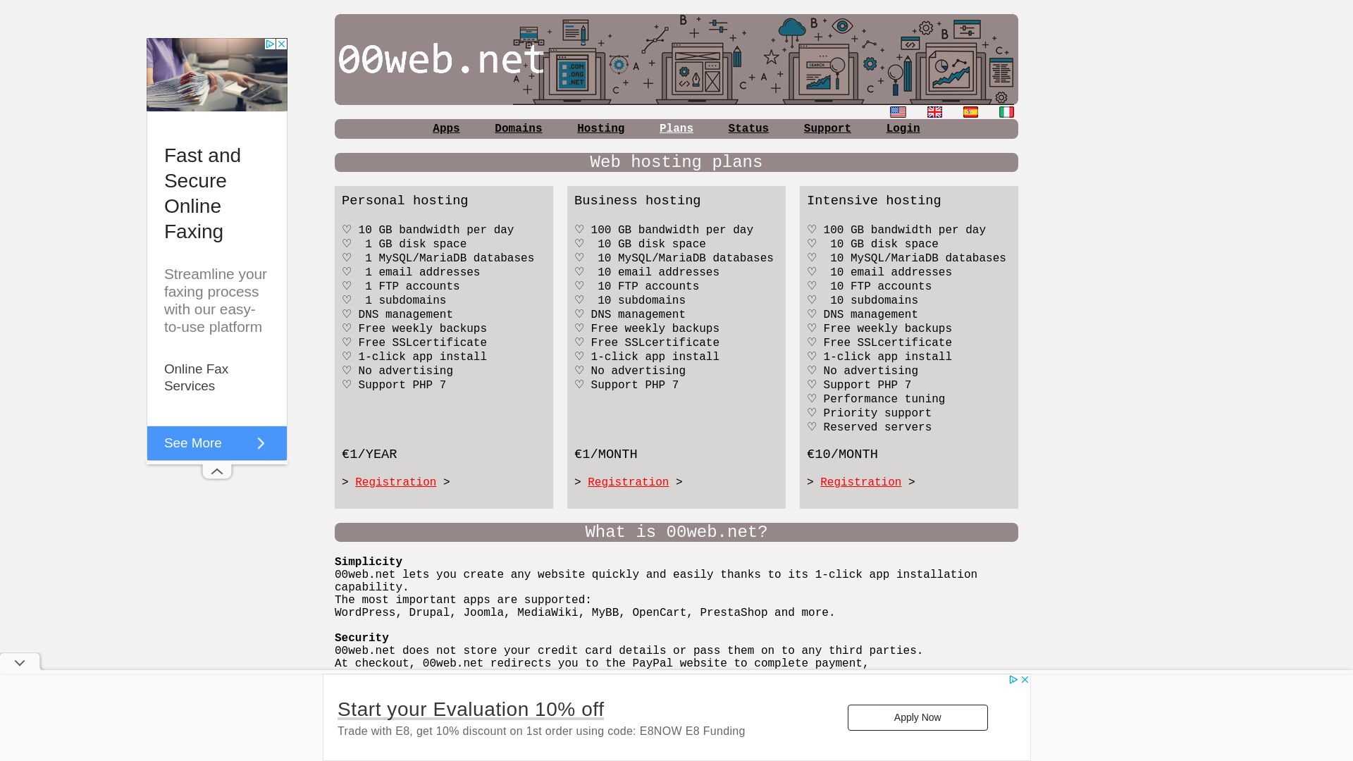Estado web 00web.net está   ONLINE