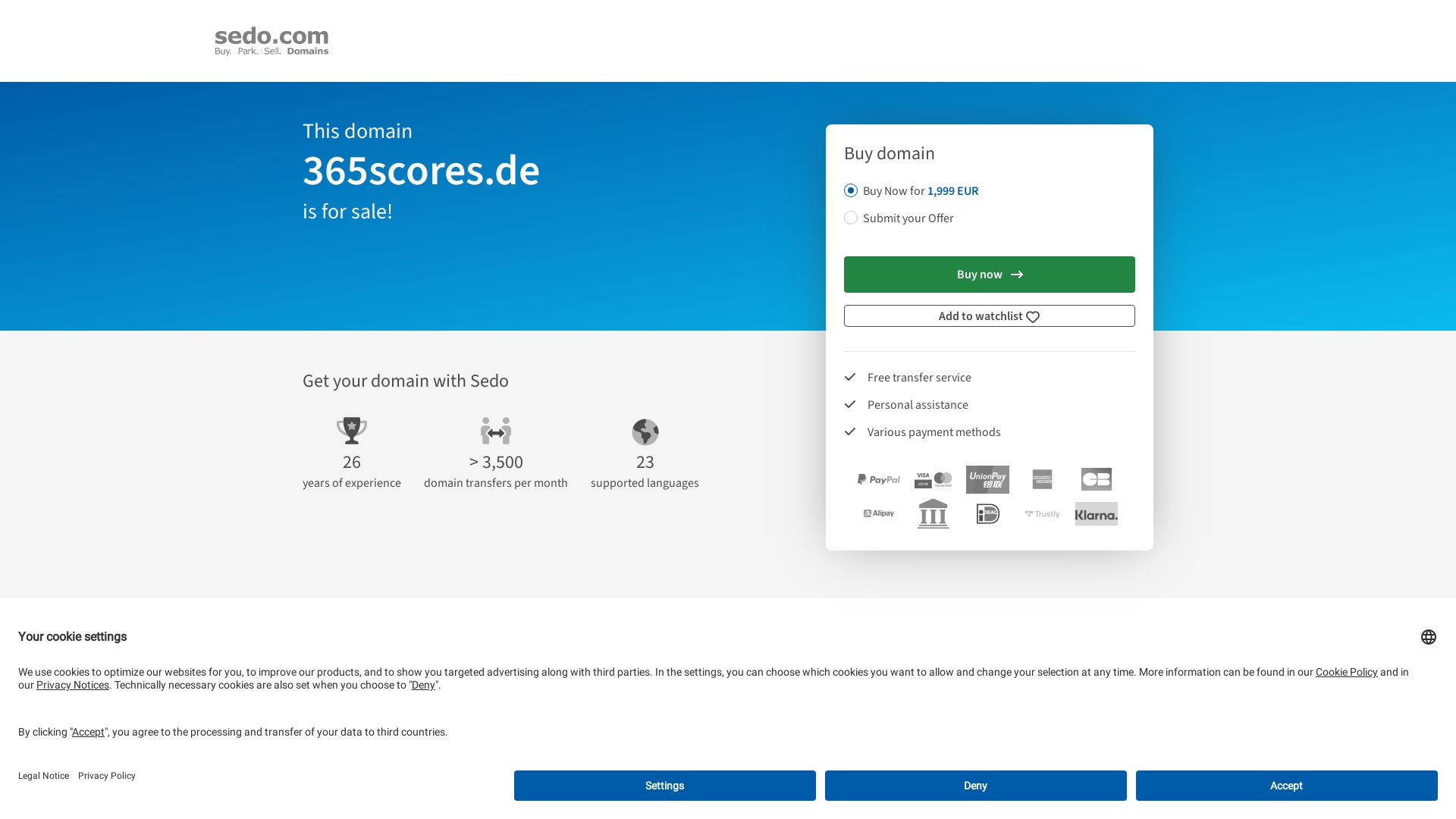 Estado web 365scores.de está   ONLINE