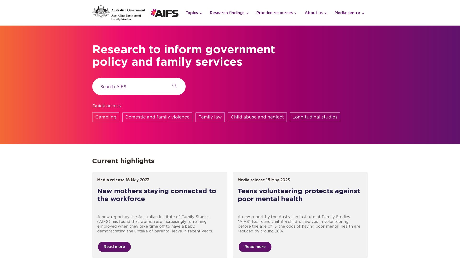 Estado web aifs.gov.au está   ONLINE