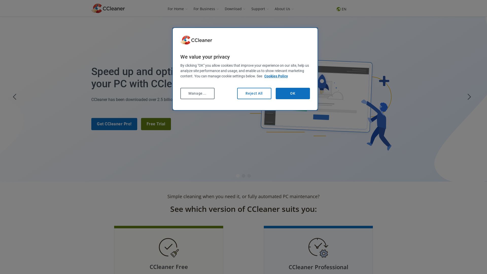 Estado web ccleaner.com está   ONLINE