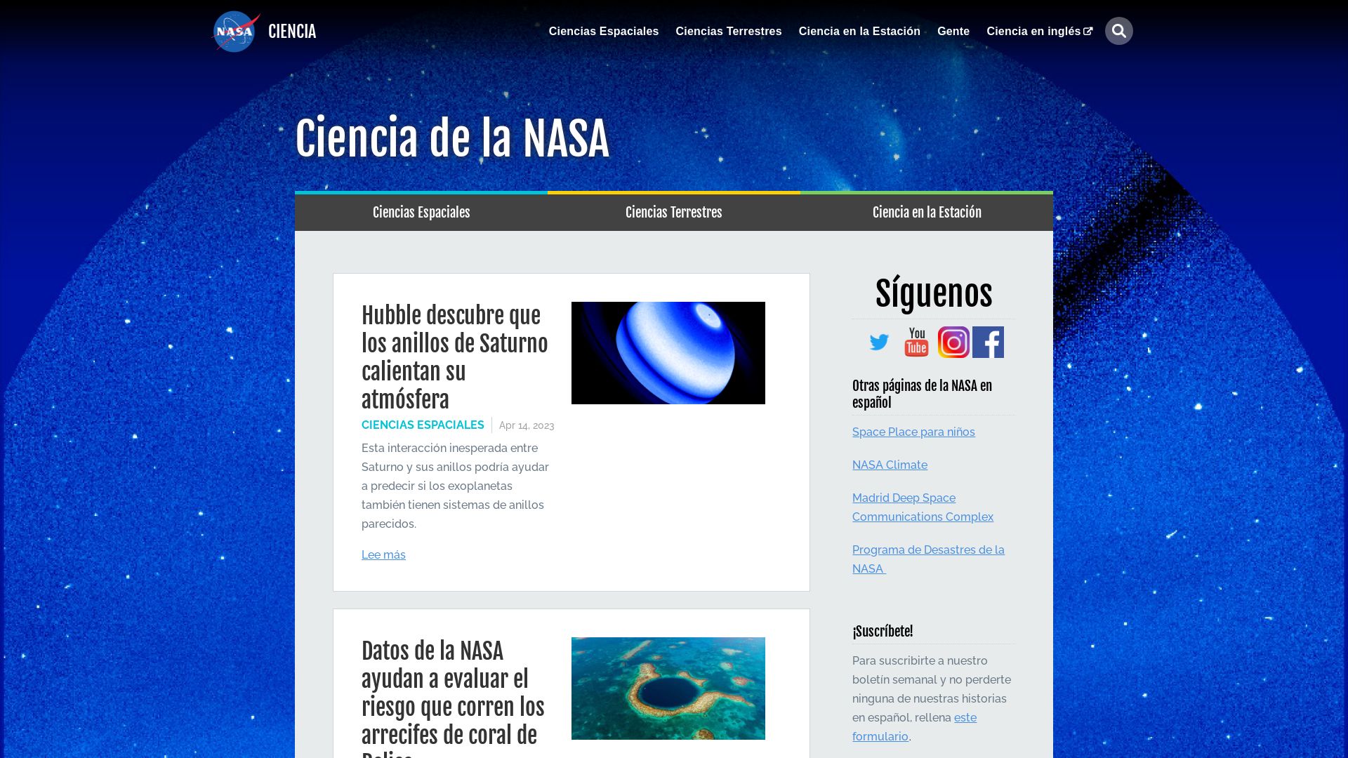 Estado web ciencia.nasa.gov está   ONLINE