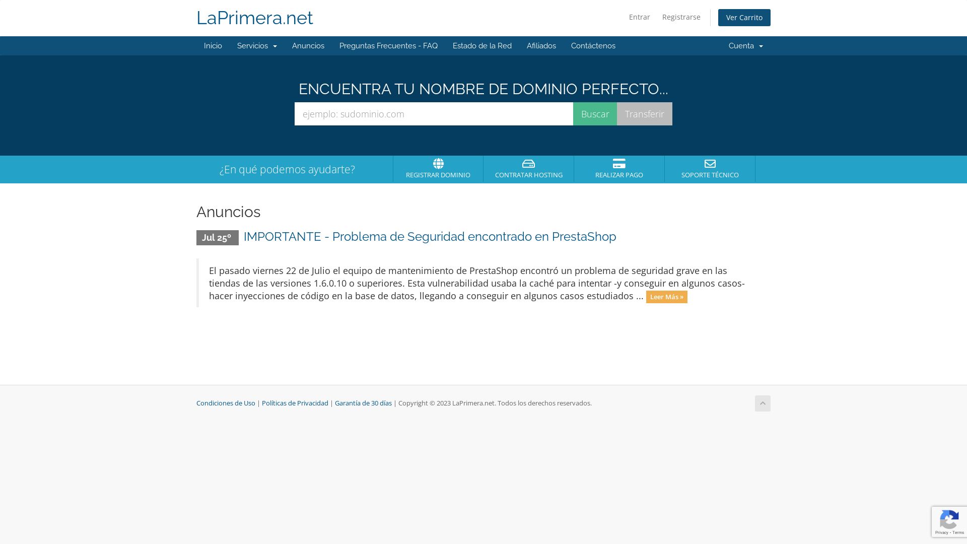 Estado web clientes.laprimera.net está   ONLINE