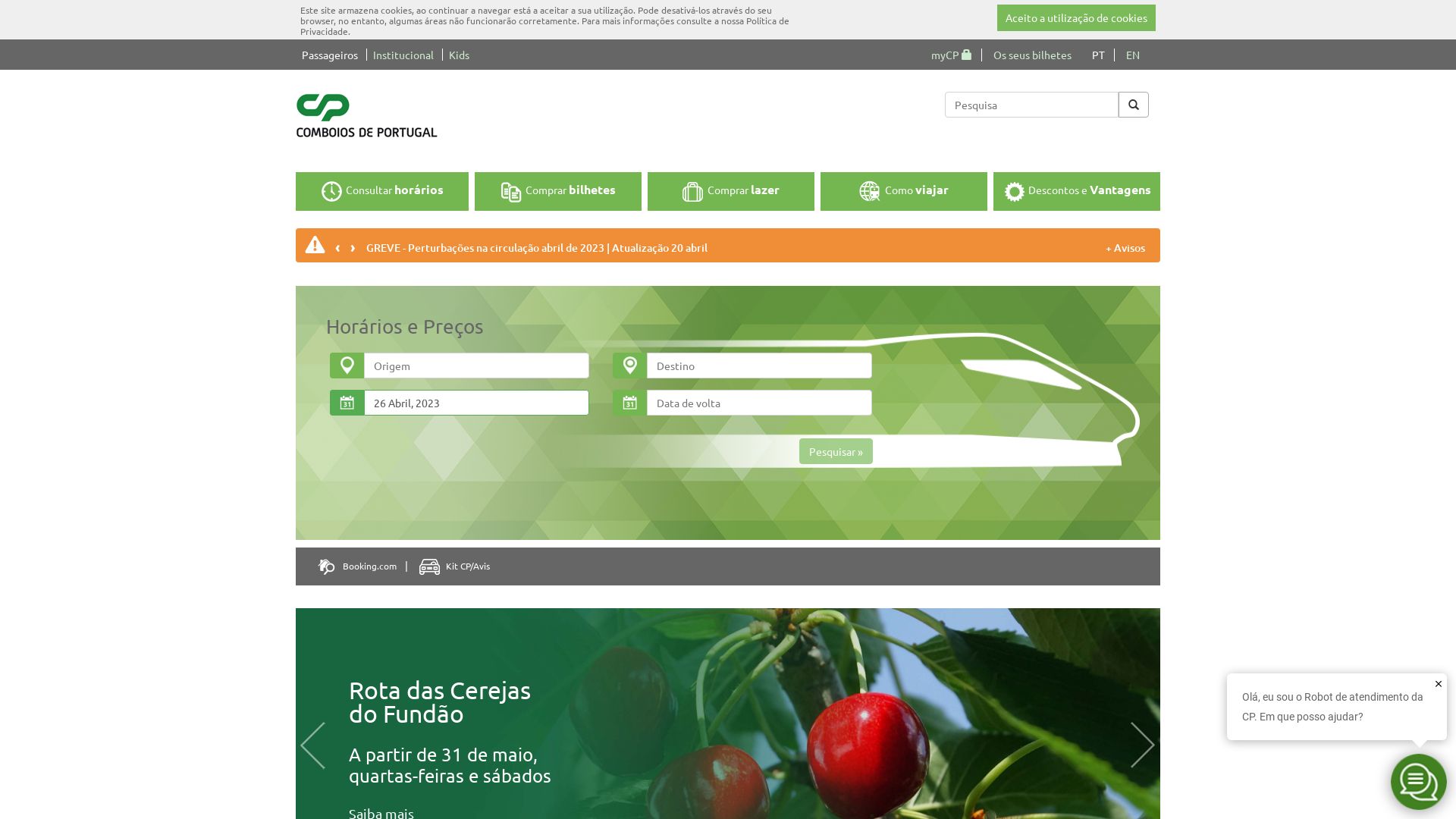 Estado web cp.pt está   ONLINE