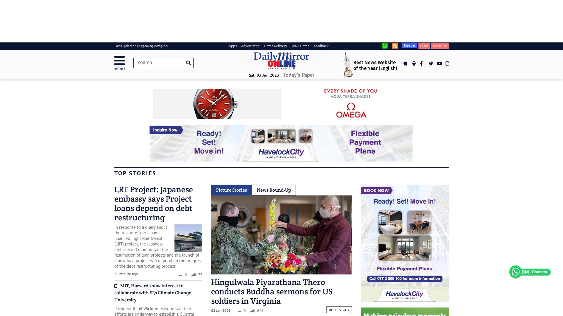 Estado web dailymirror.lk está   ONLINE