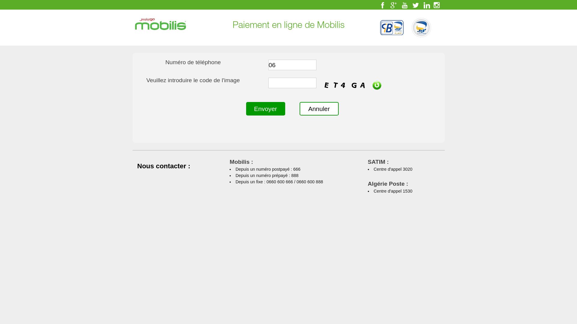 Estado web e-paiement.mobilis.dz está   ONLINE