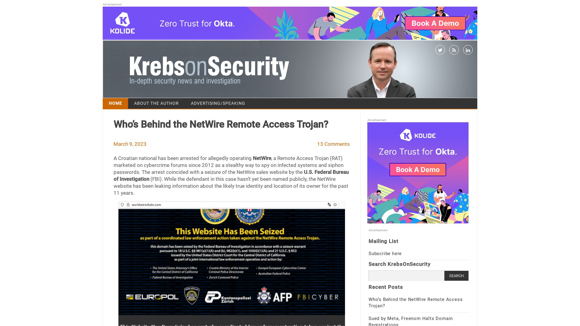 Estado web krebsonsecurity.com está   ONLINE