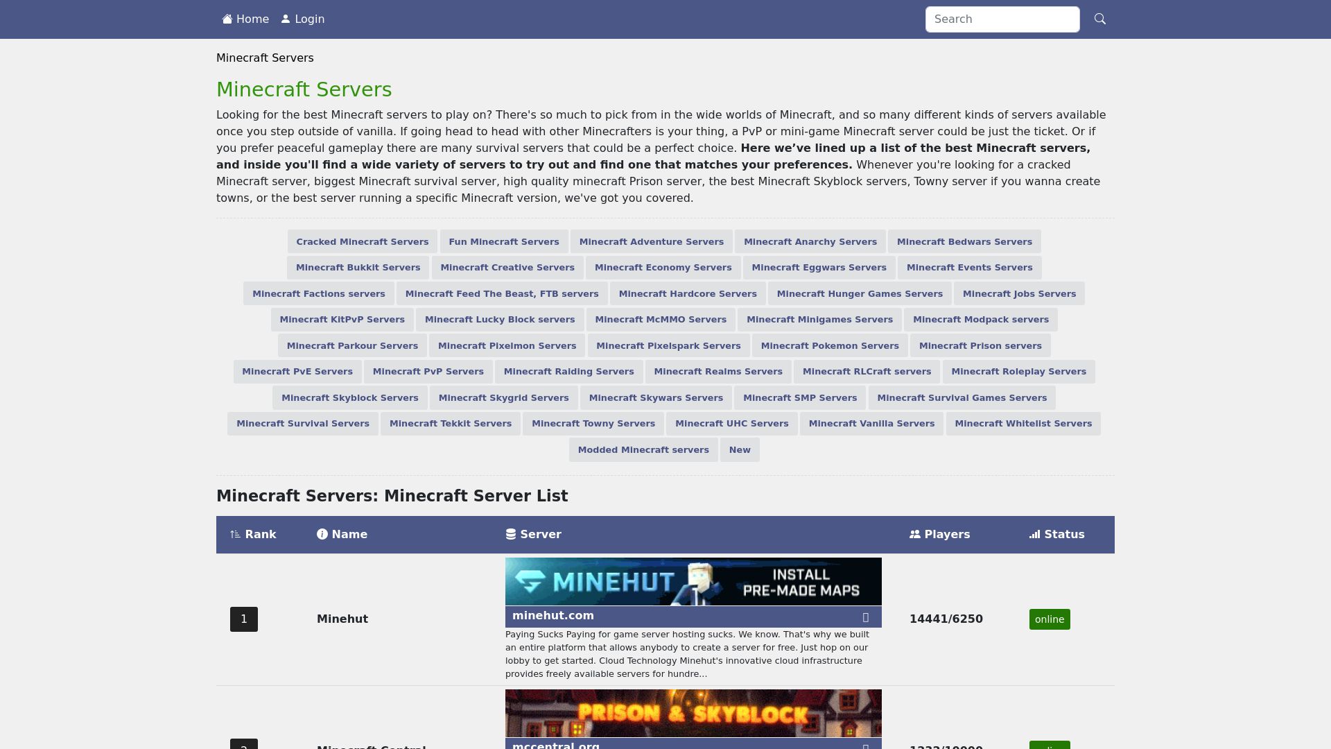 Estado web minecraft-servers.biz está   ONLINE
