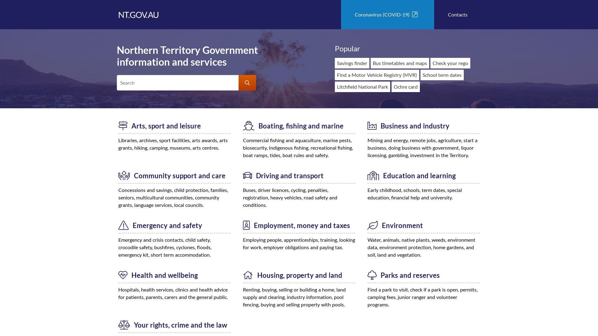 Estado web nt.gov.au está   ONLINE