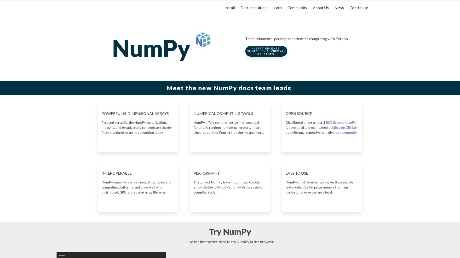 Estado web numpy.org está   ONLINE