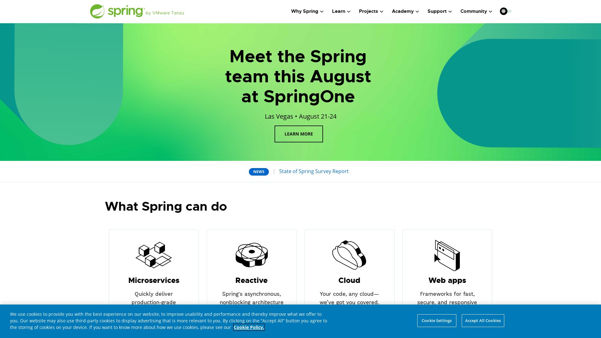Estado web spring.io está   ONLINE