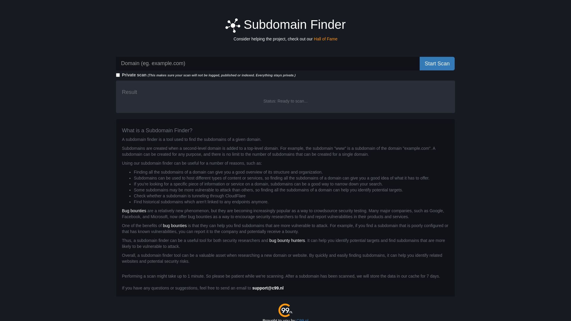 Estado web subdomainfinder.c99.nl está   ONLINE