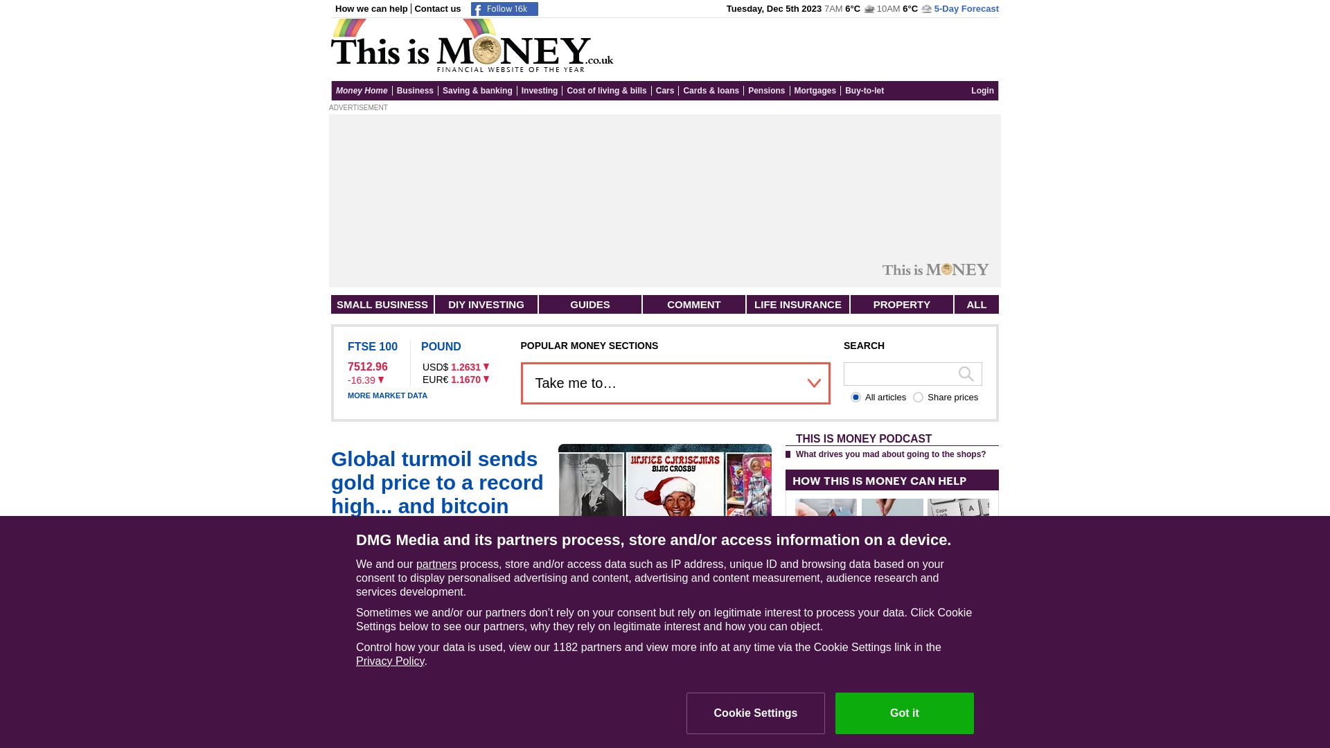 Estado web thisismoney.co.uk está   ONLINE
