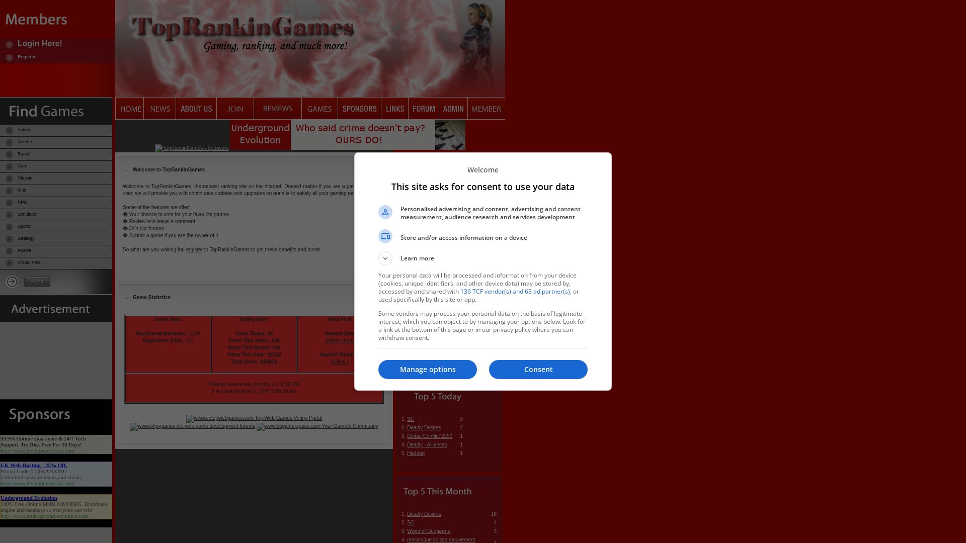 Estado web toprankingames.com está   ONLINE
