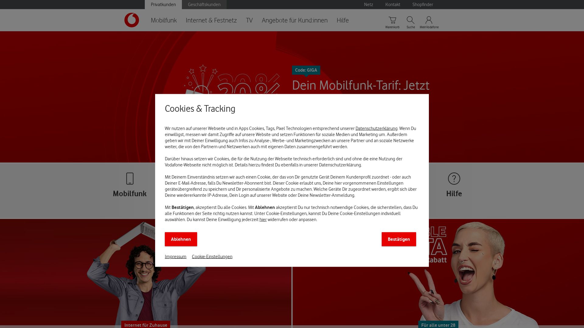 Estado web vodafone.de está   ONLINE