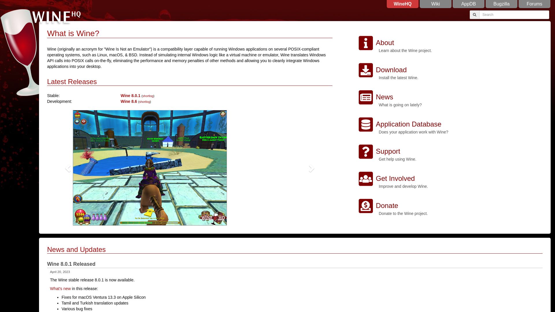 Estado web winehq.org está   ONLINE