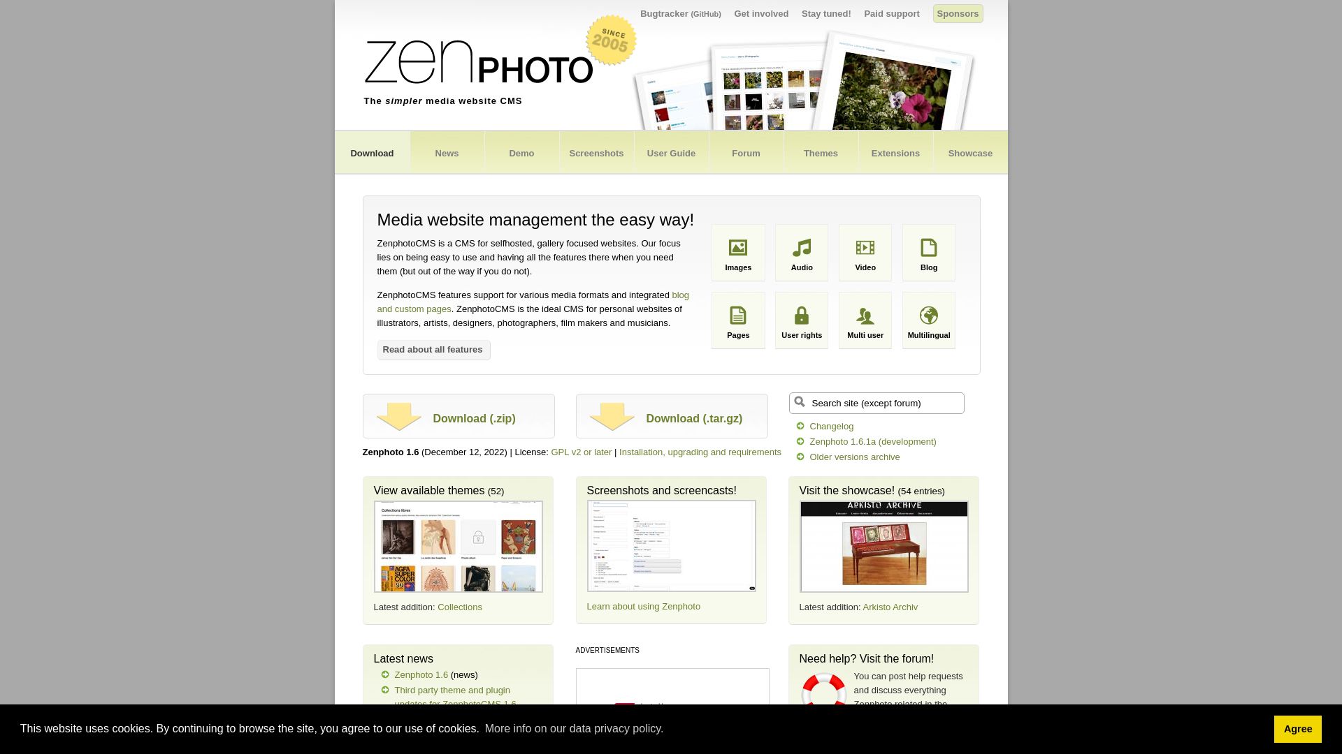 Estado web zenphoto.org está   ONLINE